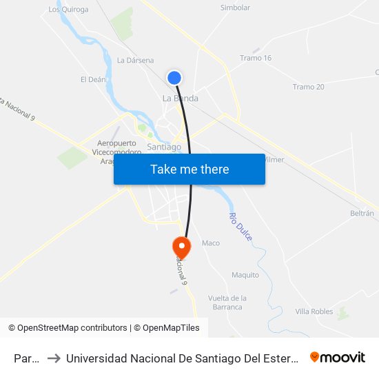 Parada to Universidad Nacional De Santiago Del Estero Sede El Zanjon map