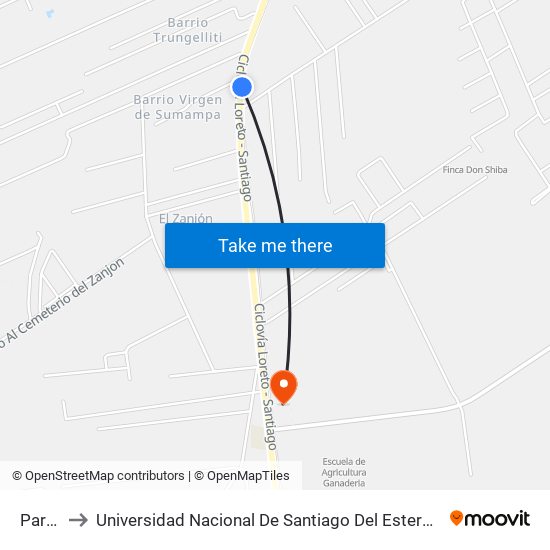 Parada to Universidad Nacional De Santiago Del Estero Sede El Zanjon map