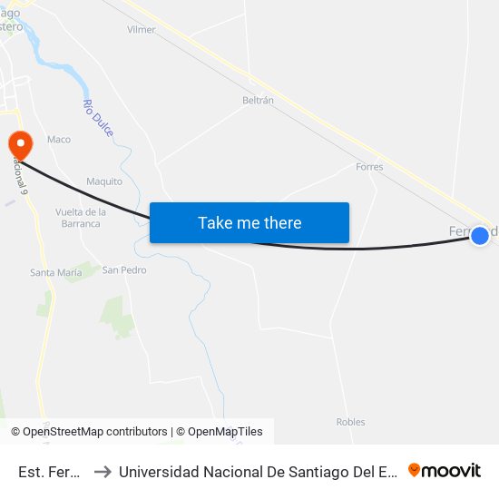 Est. Fernández to Universidad Nacional De Santiago Del Estero Sede El Zanjon map