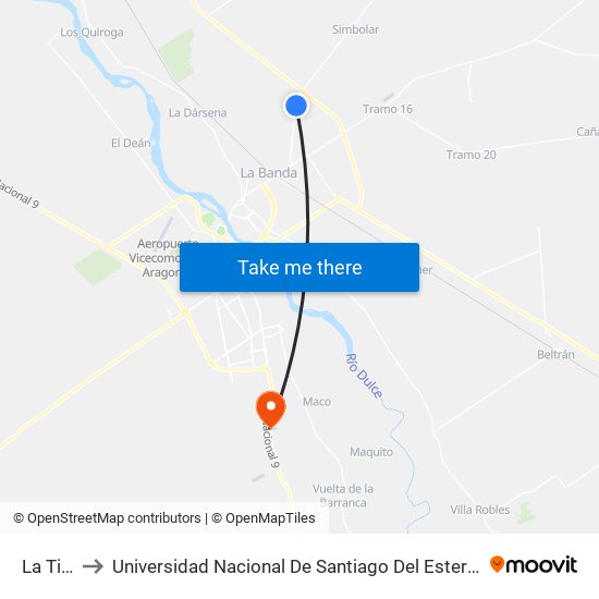 La Tijera to Universidad Nacional De Santiago Del Estero Sede El Zanjon map