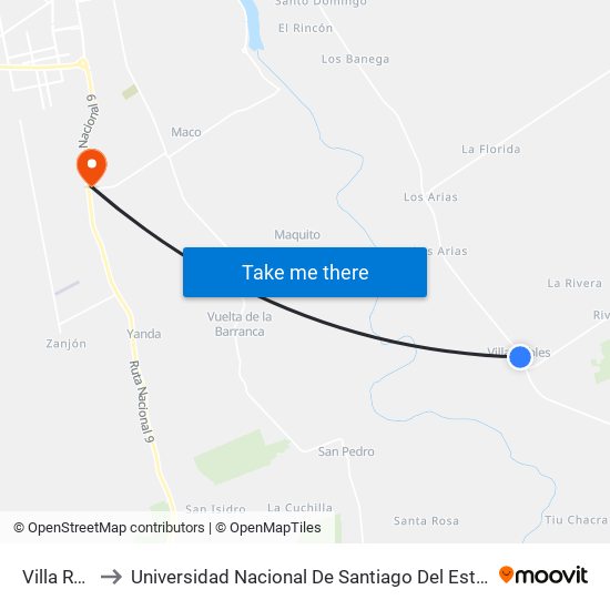 Villa Robles to Universidad Nacional De Santiago Del Estero Sede El Zanjon map