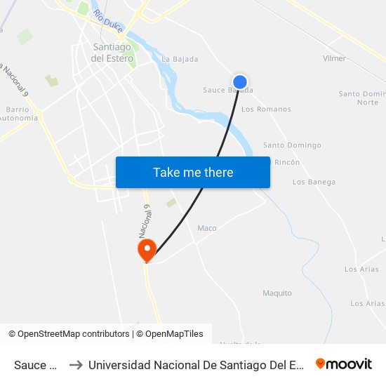 Sauce Bajada to Universidad Nacional De Santiago Del Estero Sede El Zanjon map