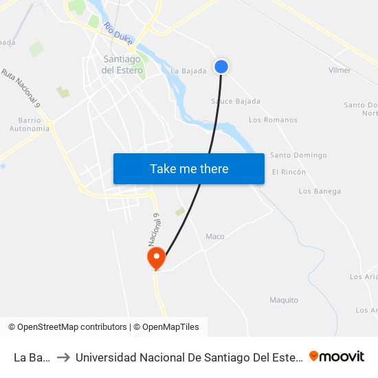 La Bajada to Universidad Nacional De Santiago Del Estero Sede El Zanjon map