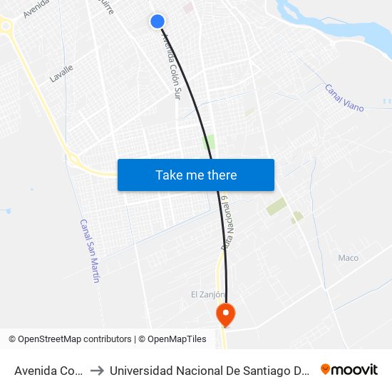 Avenida Colón, 1776 to Universidad Nacional De Santiago Del Estero Sede El Zanjon map