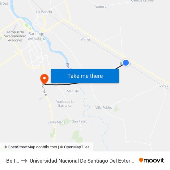 Beltrán to Universidad Nacional De Santiago Del Estero Sede El Zanjon map