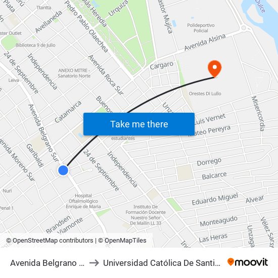 Avenida Belgrano Sur, 1289 to Universidad Católica De Santiago Del Estero map