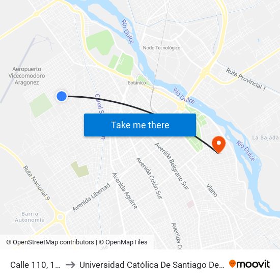 Calle 110, 1909 to Universidad Católica De Santiago Del Estero map