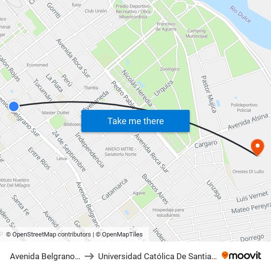 Avenida Belgrano Sur, 212 to Universidad Católica De Santiago Del Estero map