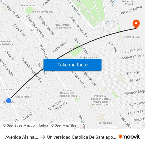 Avenida Alsina, 1016 to Universidad Católica De Santiago Del Estero map