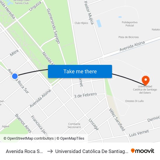 Avenida Roca Sur, 1112 to Universidad Católica De Santiago Del Estero map