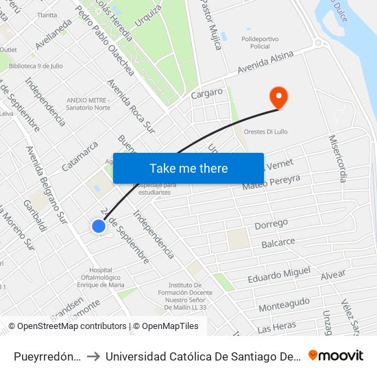 Pueyrredón, 58 to Universidad Católica De Santiago Del Estero map