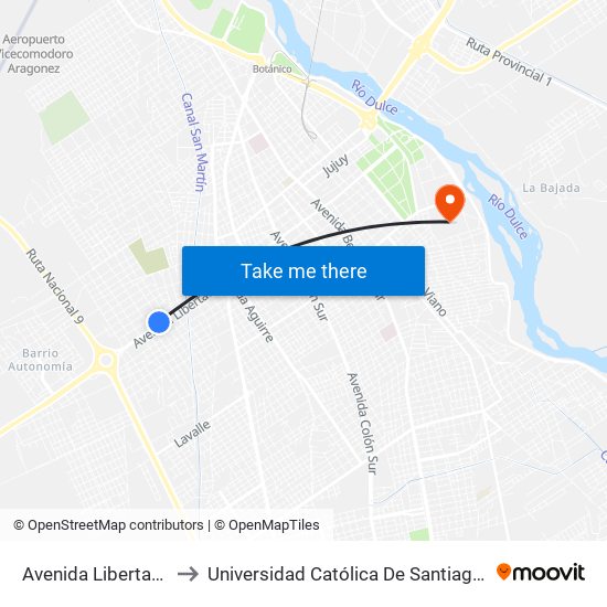 Avenida Libertad, 2895 to Universidad Católica De Santiago Del Estero map