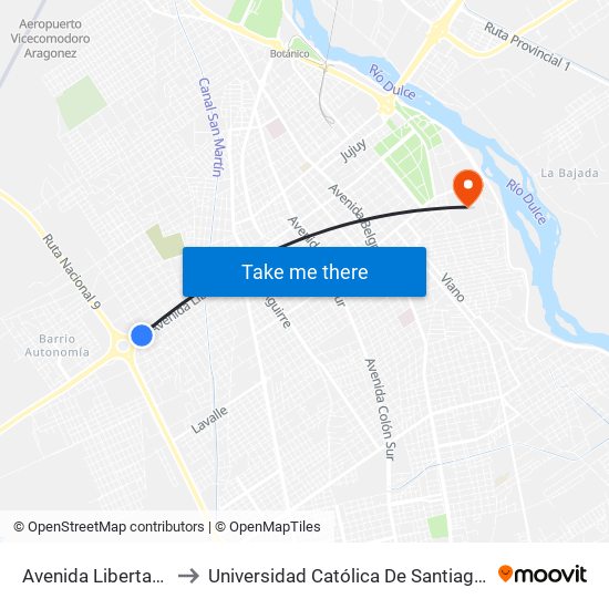 Avenida Libertad, 3521 to Universidad Católica De Santiago Del Estero map