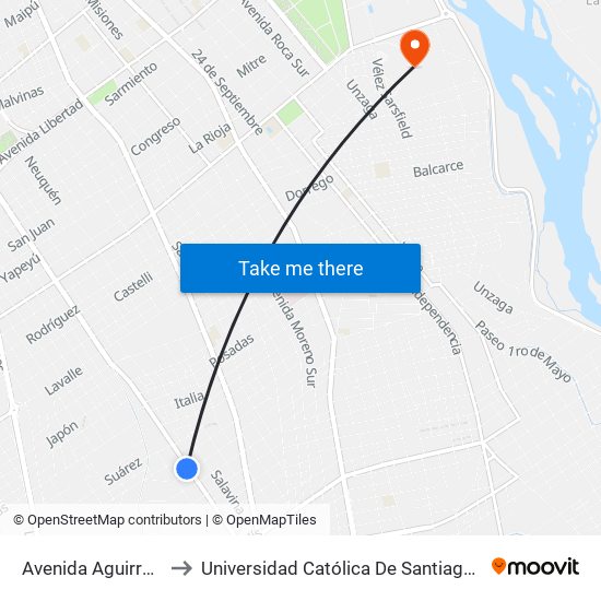 Avenida Aguirre, 2498 to Universidad Católica De Santiago Del Estero map