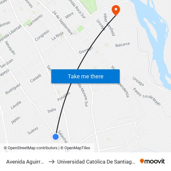 Avenida Aguirre, 2716 to Universidad Católica De Santiago Del Estero map