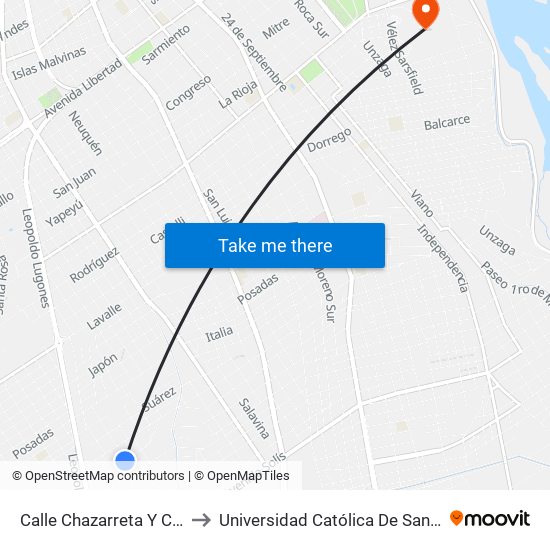 Calle Chazarreta Y Calle Argüello to Universidad Católica De Santiago Del Estero map