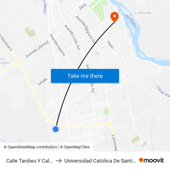 Calle Tardieu Y Calle Reinoso to Universidad Católica De Santiago Del Estero map