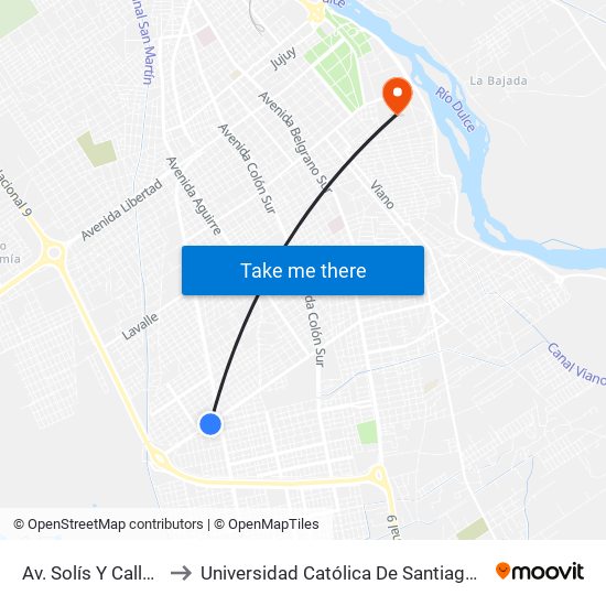 Av. Solís Y Calle Lucio to Universidad Católica De Santiago Del Estero map