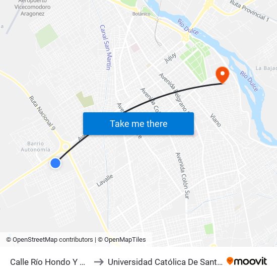 Calle Río Hondo Y Calle Robles to Universidad Católica De Santiago Del Estero map