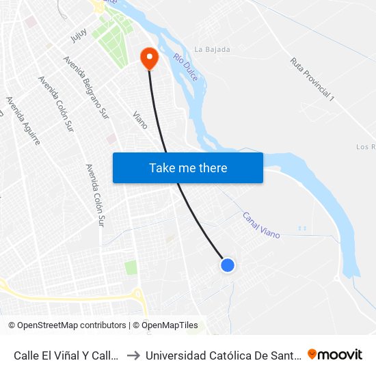 Calle El Viñal Y Calle El Cardon to Universidad Católica De Santiago Del Estero map