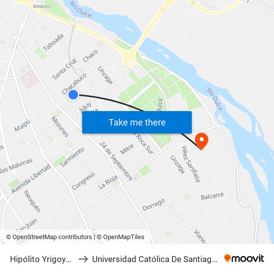 Hipólito Yrigoyen, 498 to Universidad Católica De Santiago Del Estero map