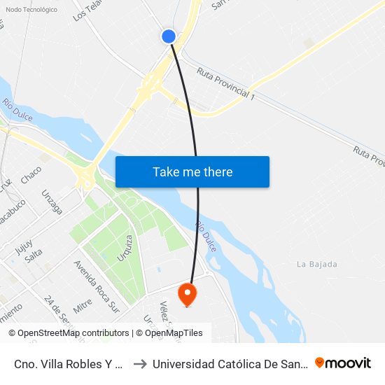 Cno. Villa Robles Y Calle Castillo to Universidad Católica De Santiago Del Estero map