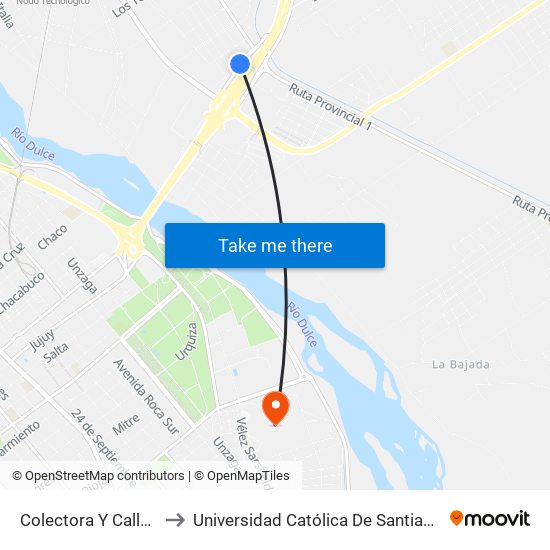 Colectora Y Calle Duarte to Universidad Católica De Santiago Del Estero map