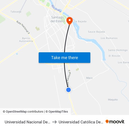 Universidad Nacional De Santiago Del Estero to Universidad Católica De Santiago Del Estero map