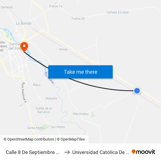 Calle 8 De Septiembre Y Calle Buenos Aires to Universidad Católica De Santiago Del Estero map