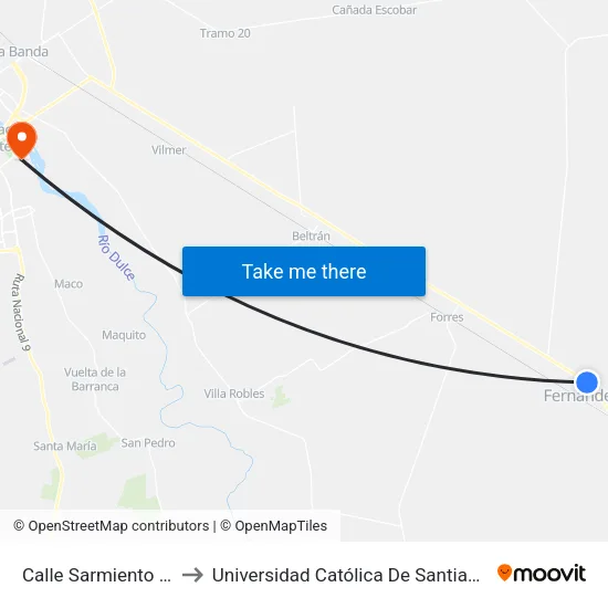 Calle Sarmiento Y Rn 34 to Universidad Católica De Santiago Del Estero map