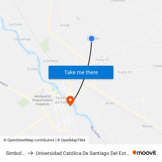 Simbolar to Universidad Católica De Santiago Del Estero map