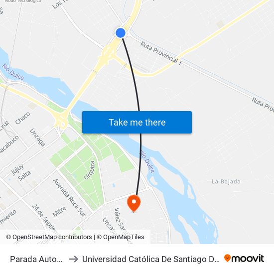 Parada Autopista to Universidad Católica De Santiago Del Estero map