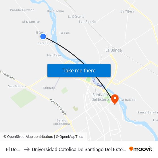 El Deán to Universidad Católica De Santiago Del Estero map