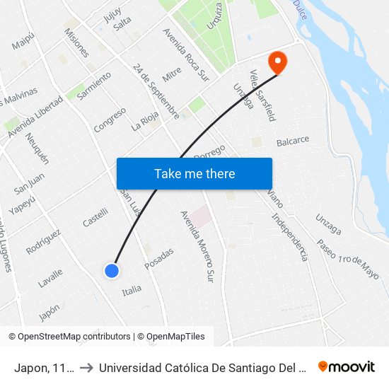 Japon, 1121 to Universidad Católica De Santiago Del Estero map