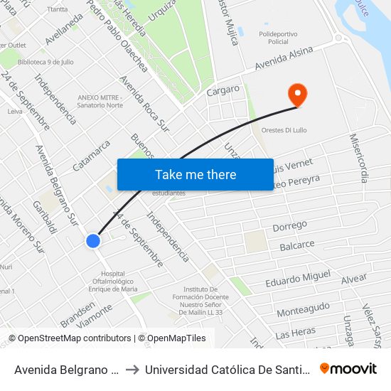 Avenida Belgrano Sur, 1316 to Universidad Católica De Santiago Del Estero map