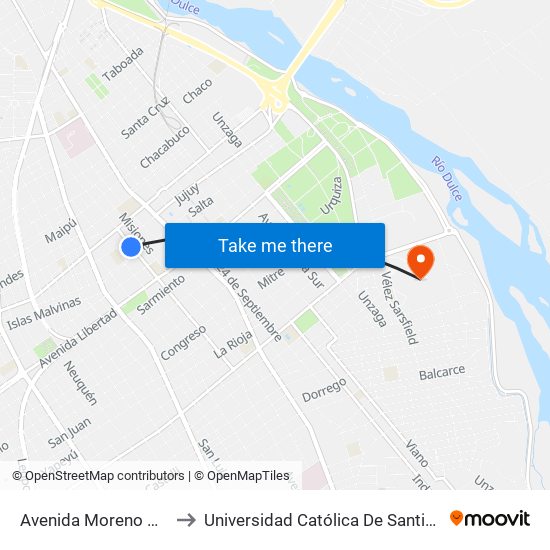 Avenida Moreno Norte, 157 to Universidad Católica De Santiago Del Estero map