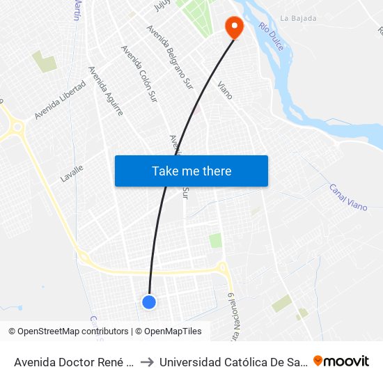 Avenida Doctor René Favaloro 5759 to Universidad Católica De Santiago Del Estero map