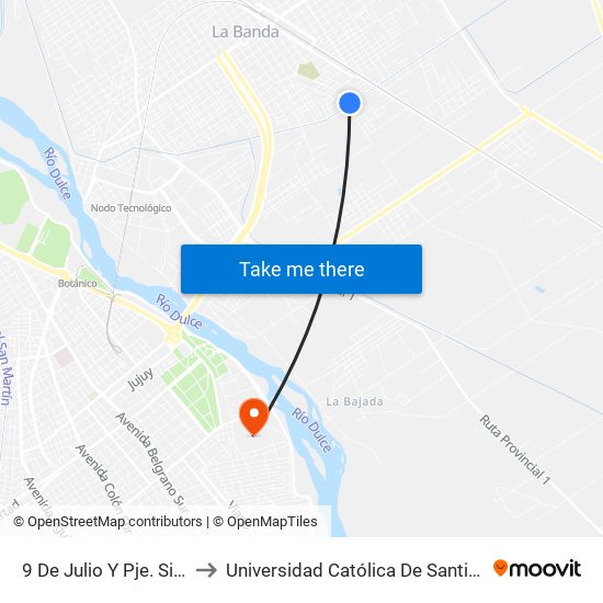 9 De Julio Y Pje. Sin Nombre to Universidad Católica De Santiago Del Estero map