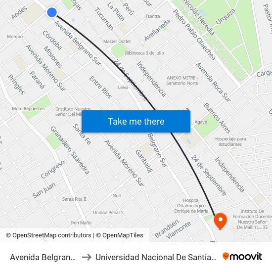 Avenida Belgrano Sur, 20 to Universidad Nacional De Santiago Del Estero map