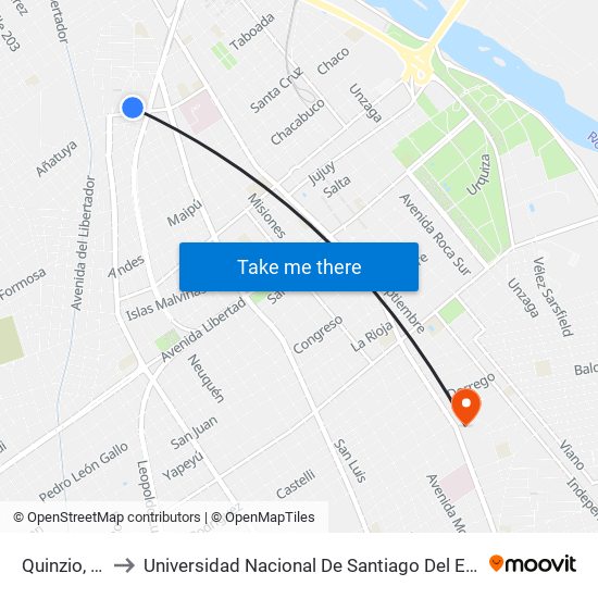 Quinzio, 64 to Universidad Nacional De Santiago Del Estero map