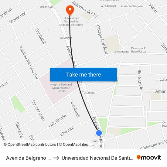 Avenida Belgrano Sur, 2647 to Universidad Nacional De Santiago Del Estero map