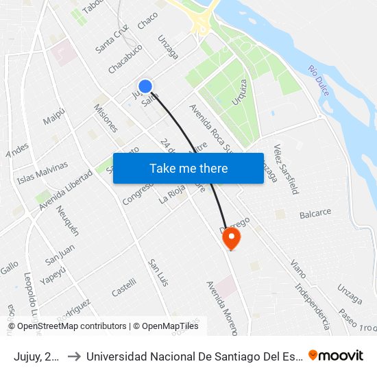 Jujuy, 281 to Universidad Nacional De Santiago Del Estero map