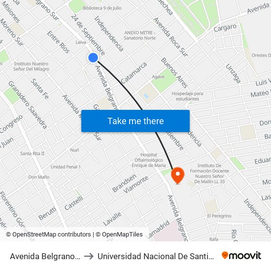 Avenida Belgrano Sur, 783 to Universidad Nacional De Santiago Del Estero map