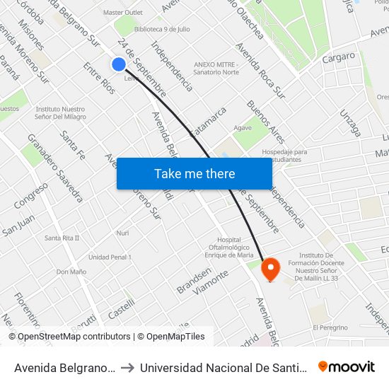 Avenida Belgrano Sur, 591 to Universidad Nacional De Santiago Del Estero map