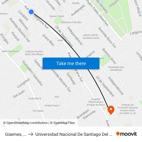 Güemes, 15 to Universidad Nacional De Santiago Del Estero map