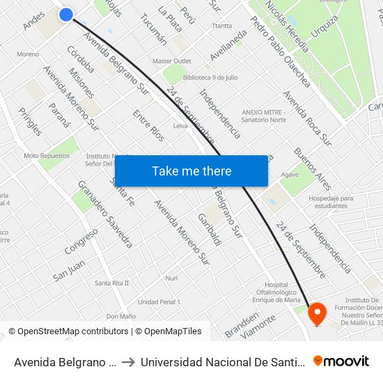 Avenida Belgrano Norte, 26 to Universidad Nacional De Santiago Del Estero map