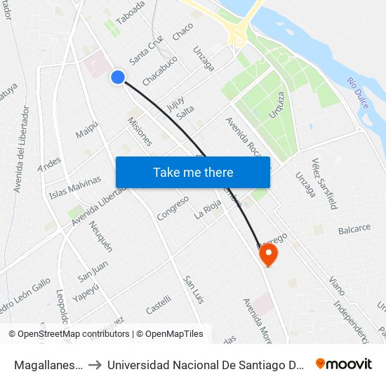 Magallanes, 15 to Universidad Nacional De Santiago Del Estero map