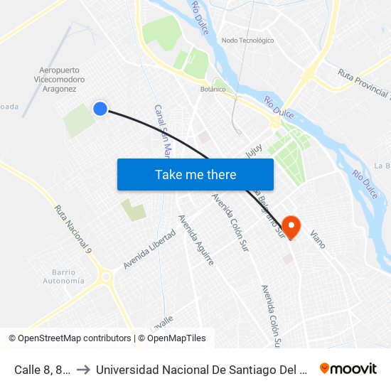 Calle 8, 861 to Universidad Nacional De Santiago Del Estero map