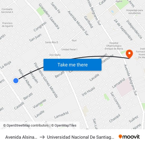 Avenida Alsina, 1606 to Universidad Nacional De Santiago Del Estero map