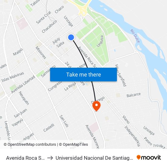 Avenida Roca Sur, 418 to Universidad Nacional De Santiago Del Estero map
